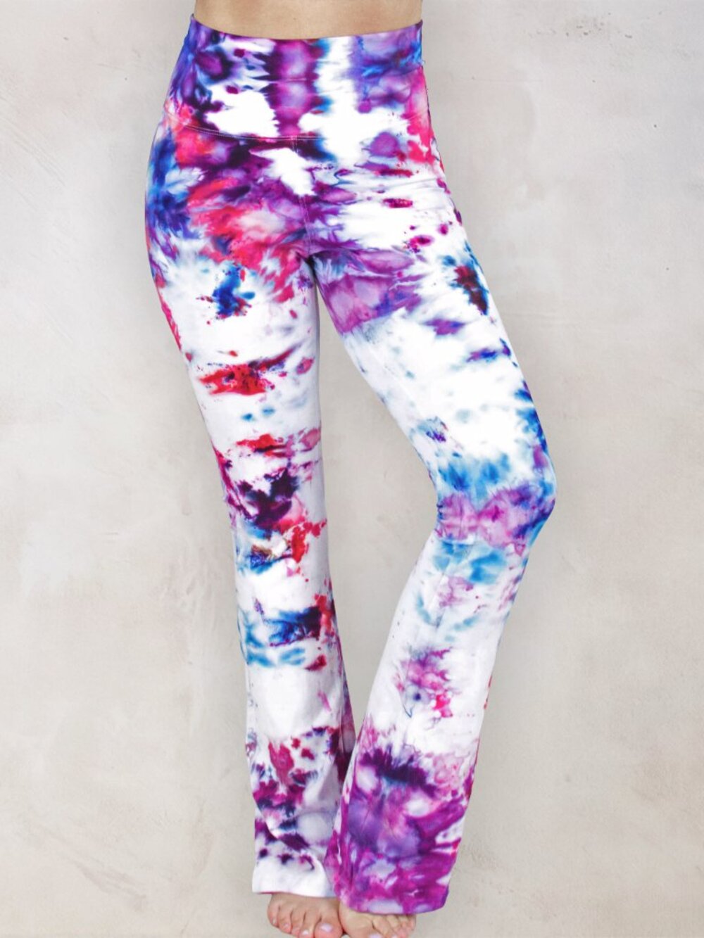 NEW Bryce Dusk Ice Dye Yoga Pants | Fold Over Wide Waistband Cotton Flare Pants